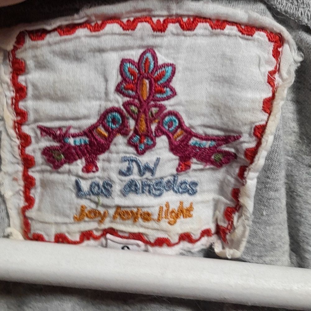 Johnny Was Gray Tee with Pink & Teal Floral Embroidery and Cream Lace - Picture 2 of 6